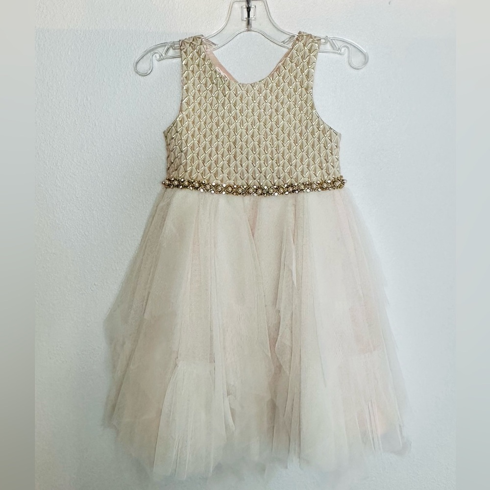 American Princess Gold and Blush Pink Formal Dress Sz 2T EUC